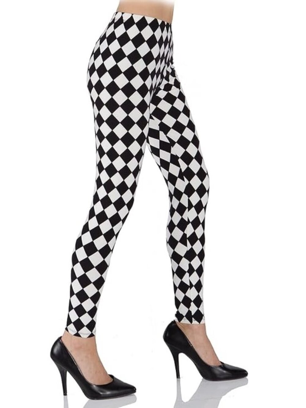 Womens Graphic Leggings Halloween Costume Tights Black and White Diamonds
